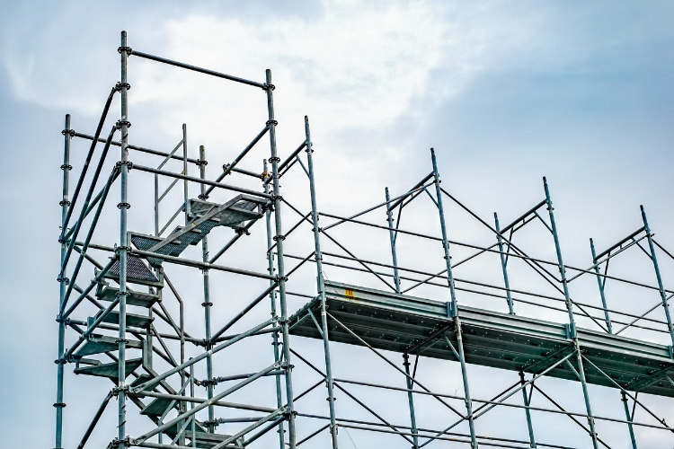 Metal scaffolding structure at construction site